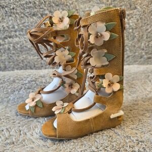 Joyfolie Seraphina Sable Rose Gladiator Sandals Baby 4 Floral Suede Flower‎ Girl